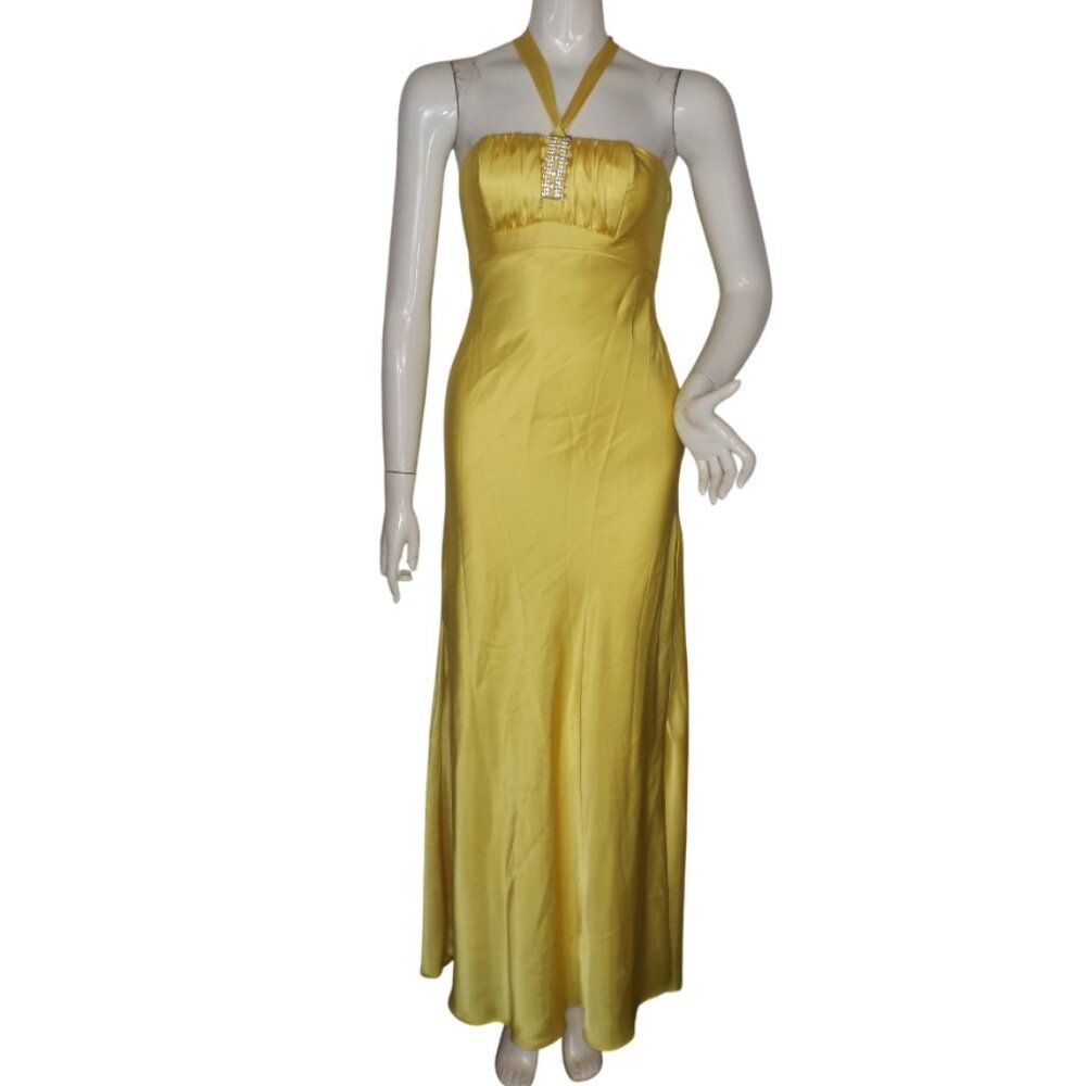 GUNNE SAX/JESSICA MCCLINTOCK Gown, 1, Yellow, Strappy, Bejeweled Centerpiece